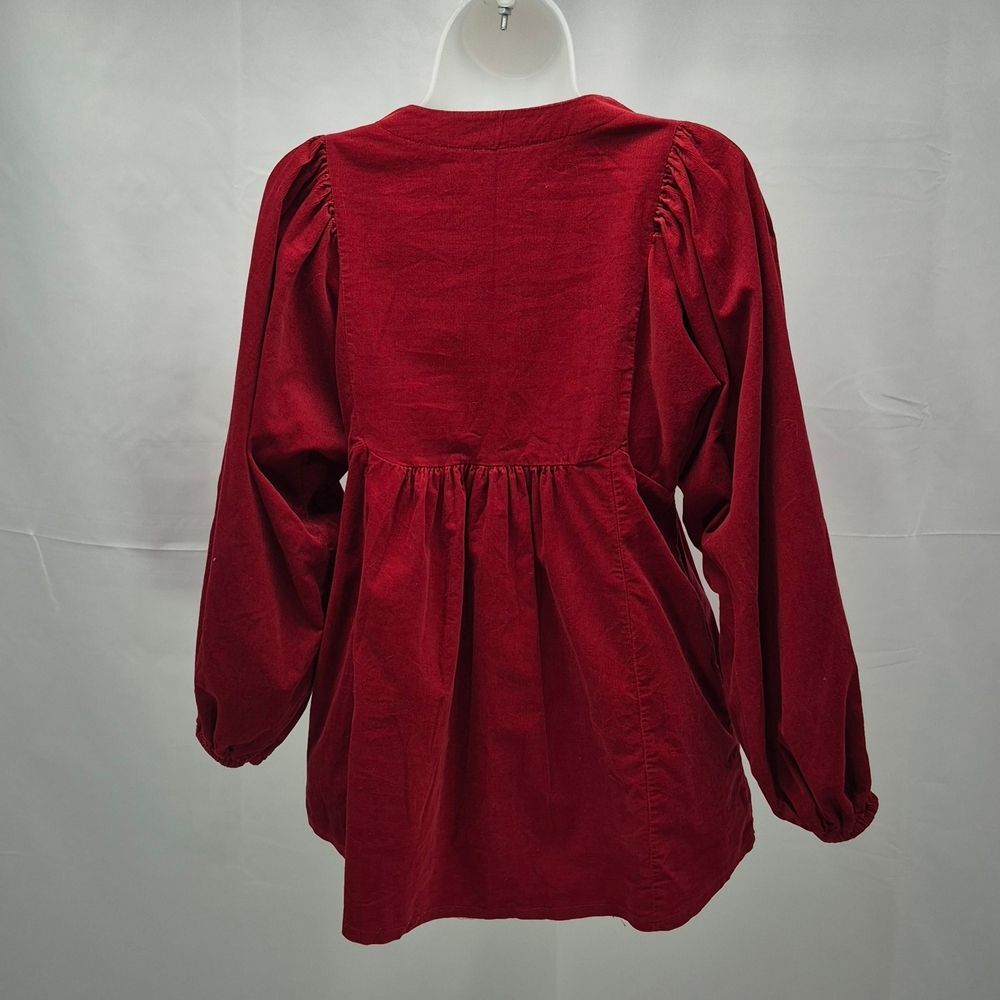 JW Style Vintage Inspired Red Corduroy Peasant Blouse Button Front Womans Small. - Picture 2 of 9